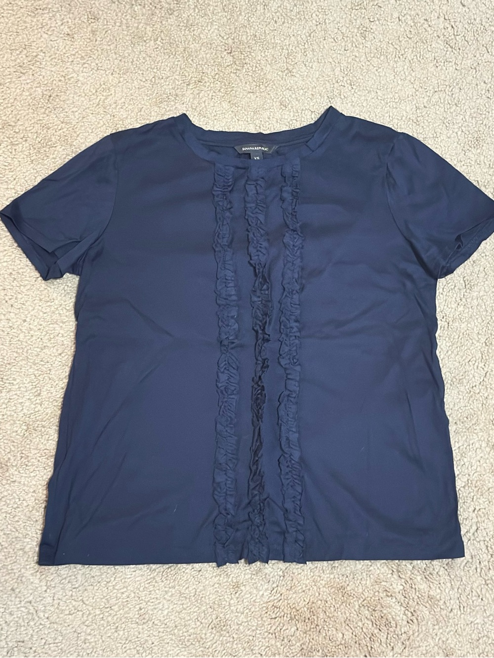 Banana Republic Navy Ruffle-Front Short Sleeve Top SIZE XS